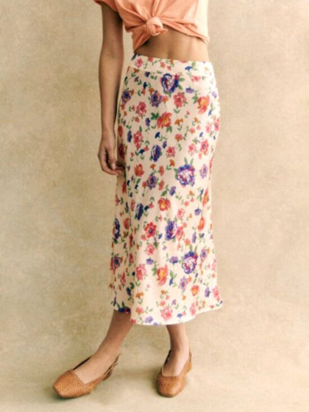 Like New Sezane Sandy Floral Satin Midi Skirt Monday Print 36, 4, S
